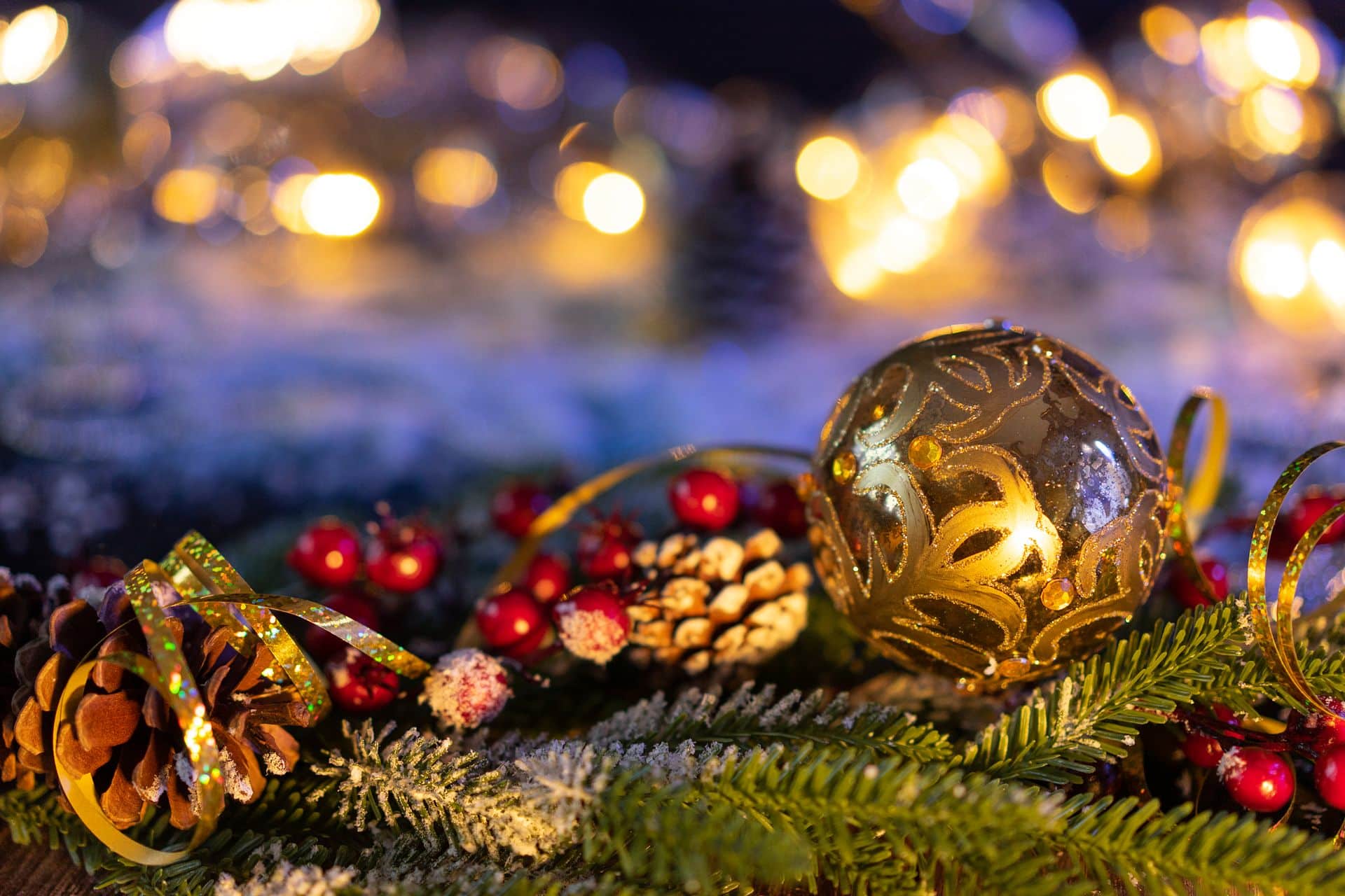 Christmas lights and ornaments